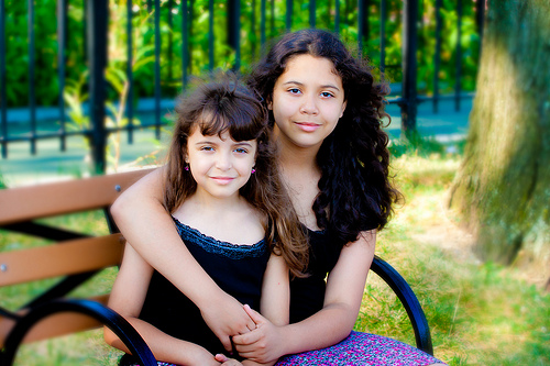 Sisters on the park bench