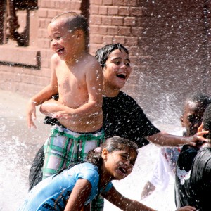 Kids playing at the Hydrant